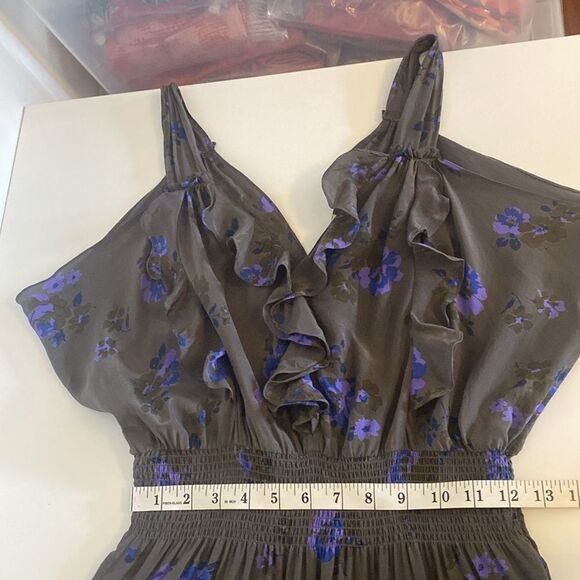 Rebecca Taylor Gray Silk Floral Maxi Dress Size 8 - Picture 11 of 12